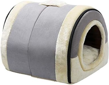 Hollypet Cat Bed Dog Bed Self-Warming 2-in-1 Foldable Pet Bed for Cats and Small Dogs Pet Tent Cave Bed, Crystal Velvet Indoor Outdoor, Light Grey