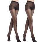 WAJIAFAR 2 Pack Tights for Women, Control Top Pantyhose, 15 Denier, run resistant black sheer tights reinforced toe (UK, Alpha, L, Regular, Regular, black)