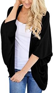 PRETTODAY Women's Summer Solid Color Kimono Cardigan Loose Sleeves Cover Up (X-Large, Black)