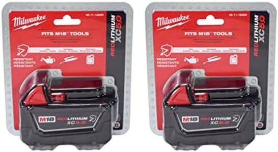 Milwaukee 48-11-1850R M18 18V 5Ah XC Extended Capacity Resistant Battery 2 Pack, (48-11-1850Rx2)