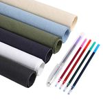 Caydo 6 Pieces Fabric for Embroidery, Including 6 Colors Embroidery Fabric 5 Colors Water-Soluble Pens for Embroidery Projects and Upholstery Decoration, 11.8 by 11.8-Inch