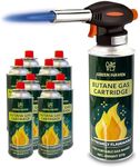 GREEN HAVEN Kitchen Blow Torch – Refillable Torch with Safety Lock & Adjustable Flame | Fit All Butane Tanks for Desserts, Creme Brulee, BBQ, Baking (Blow Torch +8 Gas)