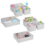 mDesign Set of 8 Fabric Storage Boxes - Soft Fabric Dresser Drawer and Closet Storage Organiser Set for Nursery with Polka Dot Pattern - Light Grey/White