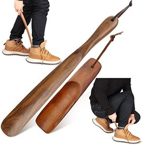 2 Pcs Wood Shoe Horn a Long Shoe Horn and a Short Horn Wooden Wear Shoe Helper Shoe Horn Long Handle for Seniors Men Women Pregnancy Kids, Brown, Medium