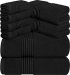 Utopia Towels - 8 Piece Premium Towel Set, 2 Bath Towels, 2 Hand Towels and 4 Washcloths -100% Ring Spun Cotton - Machine Washable, Super Soft and Highly Absorbent (Black)