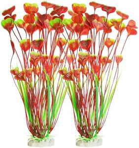 Artificial Plants Decoration Ornament for Fish Tank Aquarium Plastic Plants Tall 16 inch 2 Pack (Red)