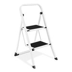 Soctone 2 Step Ladder, Lightweight Folding Step Stools for Adults with Anti-Slip Pedal, Portable Sturdy Steel Ladder with Handrails, Perfect for Kitchen & Household, 330 lbs Capacity, White