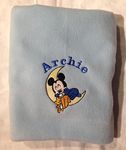 Personalised baby super soft fleece blanket with Mickey Mouse Mouse and name and date baby gift keepsake baby shower (blue)