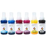 INQMART Sublimation Ink for Epson L805,L800,L1800-Heat Transfer Printing on Mugs,Mobile Cases, Polyester T-Shirts etc for use with Epson 6 Color (70gm x C/M/Y/Bk/LC/LM 6-Color) Ink Bottle (6-pk)