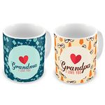 Indigifts Grandma I Love You & Grandpa I Love You Printed Ceramic Coffee Mug Set of 2 Home Decor Grandparents | 2 Printed Ceramic Mug 325 ml | 3 Layer Safe Packaging | Material: White Ceramic