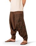 The Veshti Company Men's Boho Harems Pants Cotton Oversized Printed Baggy Yoga Regular Fit Lounge Pant with Pocket, Brown - Mythical Mana, Large