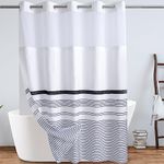 KONZENT Black and White Boho Shower Curtain Black Striped Hotel Fabric No Hook Shower Curtain Machine Washable with Snap in Liner for Bathroom Bathtubs Spa Hookless Shower Curtain(71" (W) X 74" (H))