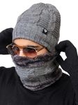 AMOLDO Winter Woolen Unisex Knit Beanie Cap And Neck Warmer Set With Fur Lining | Hat And Scarf Soft And Warm Combo Set For Men And Women (IN, Alpha, Free Size, Grey, Beanie Neckset With Gloves)