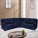 ele ELEOPTION 5 Seater Sectional Recliner Cover, 7-Pieces Recliner Sofa Covers, Corner Reclining Sofa L-Shaped Sectional Couch Slipcovers Furniture Protector Thick Soft Washable(Navy Blue)