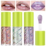 COSLUXE UCANBE 3 Color Hydrating Lip Glow Oil - Natural Plumping Lip Oil,Luxurious Non-Sticky Mositurizing Lip Top Gloss for All-Day Wear and Comfort (02- Pink/Crystal/Mermaid)