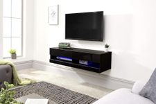 GFW Galicia Wall Mounted High Gloss Featuring A LED Downlight, This Floating TV Unit Console & Television Stand for Living Entertainment Room with Storage Shelves, Engineered Wood, Black, 120cm