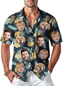Custom Hawaiian Shirt with Face, Personalized Photo Picture Shirt Fun Gift for Men Women Kids Dad Husband - Tropical Beachwear, Summer Vacation, Luau Party, Customized Aloha Button Down Floral Shirts