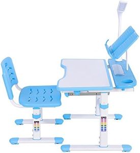 Childrens Desk Chair Set, Adjustable Study Table Chair Reading Frame Eye Protection Lamp for Kids Girls Boys Students