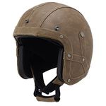 Woljay Leather Motorcycle Goggles Vintage Half Helmets Motorcycle Biker Cruiser Scooter Touring Helmet (S, Brown)