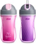 Chicco 9oz. Double-Wall Insulated Flip-Top Sippy Cup with Silicone Straw and Spill-Free Lid | Top-Rack Dishwasher Safe Easy to Hold Ergonomic Indents Dream Pink/Purple, 2pk 12+ months