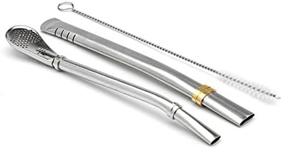 BALIBETOV [New] Yerba Mate Stainless Steel Straw - Set of Bombillas for Mate Gourd Drinking - 6'' long (16 cm) (Silver Stainless Steel Set of 2 Bombillas)