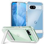 Oterkin for Google Pixel 8a Case Clear,[Anti-Yellowing]Pixel 8a Case with 3 Modes Adjustable kickstand[1×Screen Protector][Built-in 4 Airbag][10FT Grade Shockproof]Hard Back Google Pixel 8a Phone Case