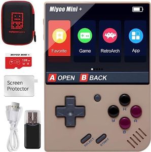 Astarama Miyoo Mini Plus Handheld Game Console with Storage Bag, 3.5 Inch Open Source Retro Game Console, Built in 128G TF Card & 15000+ Classic Games, Support WiFi, Gray