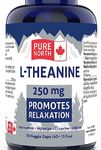 PURE NORTH NATURALS L-Theanine 250mg - Mood & Relaxation Support, 75 Veggie Capsules - Pressure Relief & Blood Pressure Aid, Made in Canada