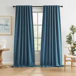 KEQIAOSUOCAI Extra Long 132 Inch Linen Blackout Curtains 2 Panels, Rod Pocket/Back Tab/Hook Belt Full Light Blocking Tall Curtains for Track System Sliding Glass Door, 50 Wide 11 FT, Blue Denim