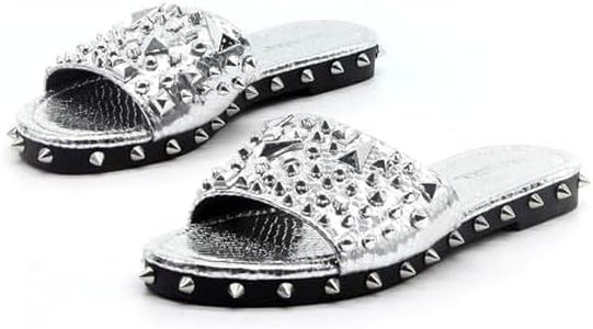 Cape Robbin Tonie Studded Sandals for Women - Flat Sandals for Women - Open Toe Summer Sandal - Women Flat Sandals - Womens Sandals Dressy Slip On Shoes - Silver Size 6