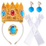 Goenb Princess Peach Costume Accessories, 4 PCS Set of Princess Peach Crown/Earrings/Gloves/Brooch Dress up for Women