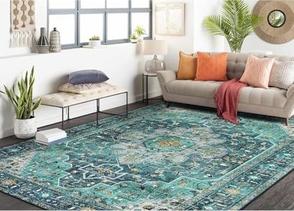 TARODEA Ultra-Thin Washable Vintage Area Rug - 200X300CM Boho Entry Throw Rug, Non-Slip Bedroom Mat Non-Shedding Indoor Floor Carpet for Living Laundry Room (Green, 200x300 CM)