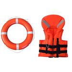 ABS INDUSTRY Life Buoy Ring Rubber Floating Ring Bracelet Buckle Buoy for Water Rescue Life Saving Rope(Orange) and Adult Safety Life Jacket for Swimming with Whistle