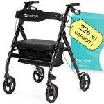 Helavo Bariatric Walker with Large, Height-Adjustable Seat - Extra Wide Heavy Duty Rollator for Seniors - 500 lbs Weight Capacity