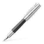 Faber-Castell e-motionl 148241 Fountain Pen / Nib Size F / High-Grade Parquet-Pattern Resin / in Gift Packaging / Black and Silver Pen Body