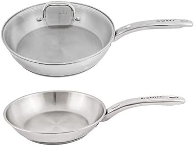 Berghoff Belly Shape18/10 Stainless Steel 3Pc Cookware Set, Fry Pan 8 Inches, Skillet 2.5qt., Glass Lid, Fast, Evenly Heat, Induction Cooktop Ready, Dishwasher Safe