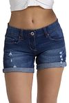 Rough & Tough Womens Ladies Boyfriend Denim Shorts Stretchy Ripped Casual Cotton Beach Summer Straight Leg Designed Hot Jeans Short Pants 8-20 (Light Blue, 14)