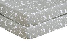 2 x Cot Bed Fitted Sheet 100% Cotton 200 Thread Count 12 Colours, Cot Bed 60 x 120 CM - Sleeping Moon Grey