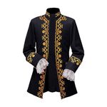 CosplayDiy Men's Colonial Military Tailcoat Costume 18th Century Medieval Regency Tailcoat Jacket Black XL