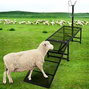 Proshine Livestock Trimming Stand with a Ramp 47 * 23” Goat Stand Goat Milking Stand Adjustable Height 20” to 31” Sheep Stand with Headpiece and Nose Loop for Sheep Lambs Goats Metal Livestock Stand