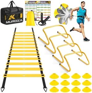 Agility Ladder Speed Training Equipment Set-20ft Agility Ladder,12 Soccer Cones,4 Hurdles, Jump Rope, Running Parachute, Basketball Football Soccer Training Equipment for Kids, Youth, Adults(Yellow)