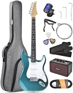 Leo Jaymz Beginner Electric Guitar Complete Kit with Portable Amp, Padded Gig Bag & Full Accessories, Maple Neck SSS Pickups(Teal)