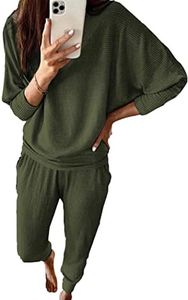 PRETTYGARDEN Women's Fall Fashion Outfits 2 Piece Sweatsuit Solid Color Long Sleeve Pullover Long Pants Lounge Set (Army Green,XX-Large)
