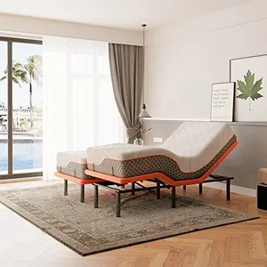 ESHINE Adjustable Bed Frame with 12" Hybrid Mattress with Luxury Cool Gel Memory Foam, Split King Upholstered Bed Frames with Massage, Wireless Remote, USB, Under Bed Night Light, Head/Foot Incline