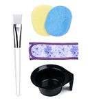 SIOPAWORLD Face Mask Applying Brush, Facial Headband, Face Cleaning Sponges, Facial Applicator Bowl with Handle, Makeup Remover Cosmetic Puff Women Beauty Professional Salon Spa Head Wrap Combo (5pcs)