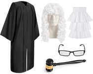 Hillban 5 Pcs Halloween Judge Costume Accessory Judge Robe False Collar and Wooden Gavel Wig and Glasses (Fabric Collar)