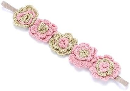 Peppercorn Kids Girls Flower Crown Headband (Age 3-8 Years) - Vintage Gold/Pink - Unique Design, Artisan Knit Hairband for Toddlers and Young Girls- Multi-Color/One Size