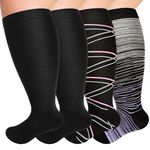 NEWIROVE 4 Pairs Plus Size Compression Socks Wide Calf Compression Socks 4Xl Support Socks Women Travel Flight Socks Large Calves For Women Men Travel Fitness and Work, Style-Striped