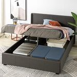 Queen Bed Frame, Zinus Fabric Upholstered Bed Base with Gas Lift Storage, Dark Grey, Bedroom Furniture