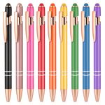 Aozora 9 Pack Ballpoint Pens Smooth Writing 2-in-1 Stylus Retractable Ballpoint Pen with Stylus tip, Office Decor Metal Stylus Pen for Touch Screens, 1.0 mm Black Ink (Assorted)